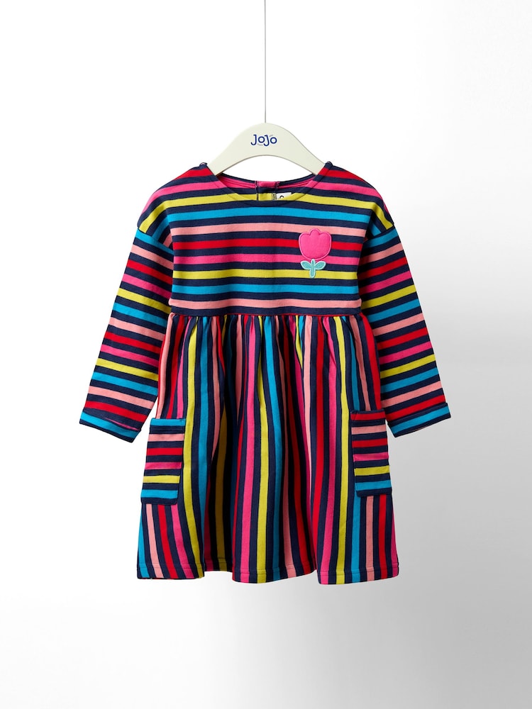 JoJo Maman Bébé Drop-Shoulder Pet in Pocket Stripe Dress - صورة 1 من 4 JoJo Maman Bébé Drop-Shoulder Pet in Pocket Stripe Dress - صورة 1 من 4