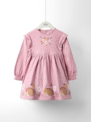 JoJo Maman Bébé Pink Frill Sleeve Appliqué Dress - Image 1 of 4