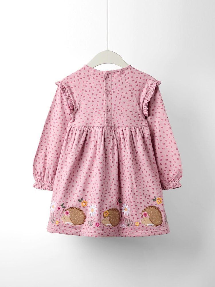 JoJo Maman Bébé Pink Frill Sleeve Appliqué Dress - Image 2 of 4