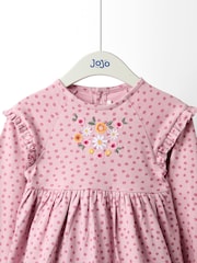 JoJo Maman Bébé Pink Frill Sleeve Appliqué Dress - Image 3 of 4