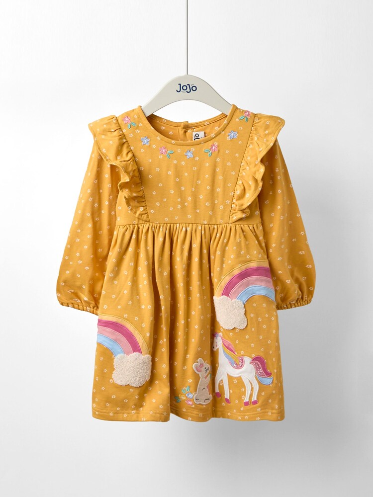 JoJo Maman Bébé Yellow Pretty Appliqué Frill Dress - Image 1 of 5