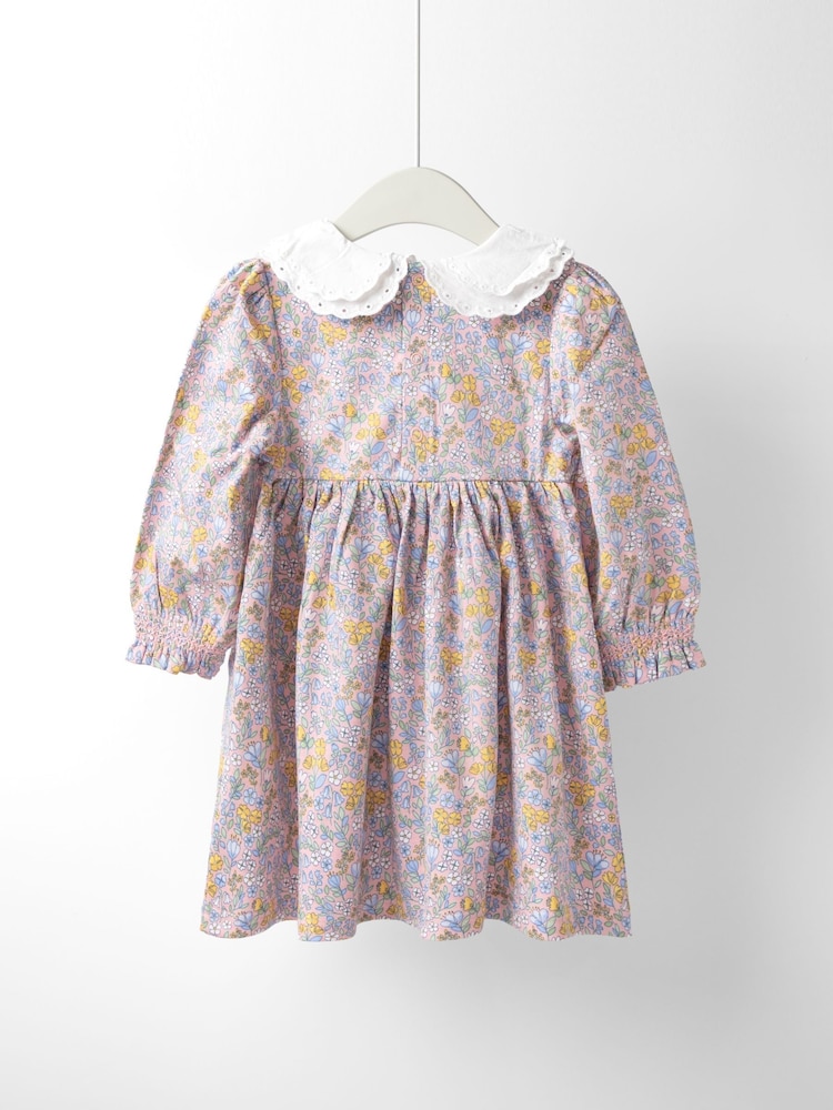 JoJo Maman Bébé Pink Light Ditsy Floral Smocked Jersey Dress - Image 2 of 4
