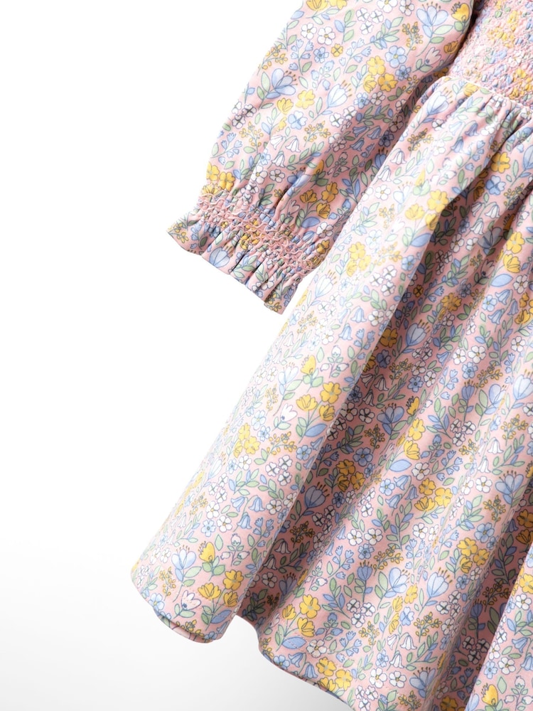 JoJo Maman Bébé Pink Light Ditsy Floral Smocked Jersey Dress - Image 4 of 4