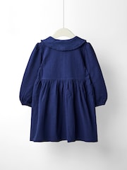 JoJo Maman Bébé Blue Embroidered Seersucker Collared Dress - Image 2 of 4