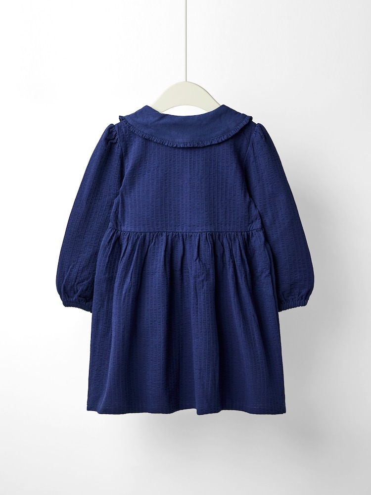 JoJo Maman Bébé Blue Embroidered Seersucker Collared Dress - Image 2 of 4