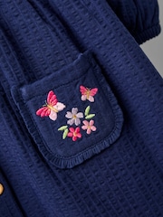 JoJo Maman Bébé Blue Embroidered Seersucker Collared Dress - Image 4 of 4