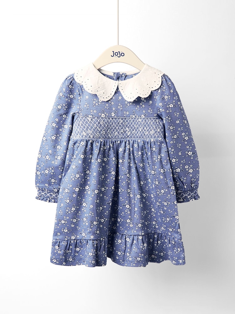 Jojo Maman Bébé Blue Smocked Dress - Image 1 of 4