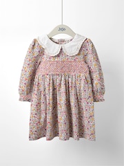 JoJo Maman Bébé Mustard Yellow Autumn Ditsy Floral Smocked Jersey Dress - Image 10 of 10