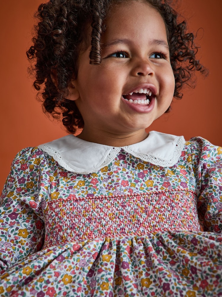 JoJo Maman Bébé Mustard Yellow Autumn Ditsy Floral Smocked Jersey Dress - Image 2 of 10 JoJo Maman Bébé Mustard Yellow Autumn Ditsy Floral Smocked Jersey Dress - Image 2 of 10