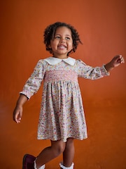 JoJo Maman Bébé Mustard Yellow Autumn Ditsy Floral Smocked Jersey Dress - Image 4 of 10