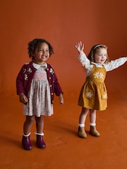 JoJo Maman Bébé Mustard Yellow Autumn Ditsy Floral Smocked Jersey Dress - Image 5 of 10