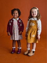 JoJo Maman Bébé Mustard Yellow Autumn Ditsy Floral Smocked Jersey Dress - Image 6 of 10