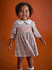JoJo Maman Bébé Mustard Yellow Autumn Ditsy Floral Smocked Jersey Dress - Image 7 of 10