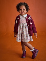 JoJo Maman Bébé Mustard Yellow Autumn Ditsy Floral Smocked Jersey Dress - Image 8 of 10
