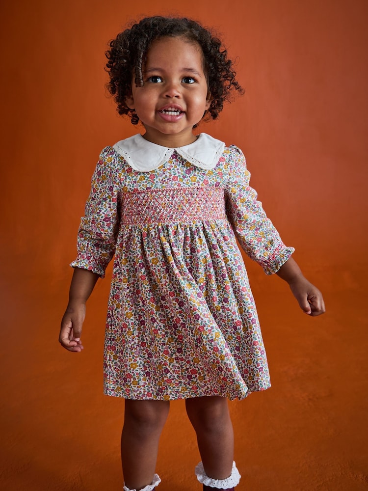 Galben muștar de toamnă - Rochie Jerseu încrețită cu Floral imprimeu floricele JoJo Maman Bébé - Image 9 of 10