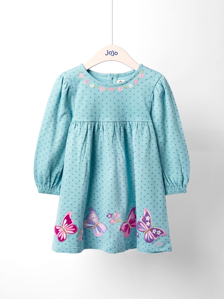 JoJo Maman Bébé Green Mouse And Tea Cup Applique Dress - Image 1 of 4