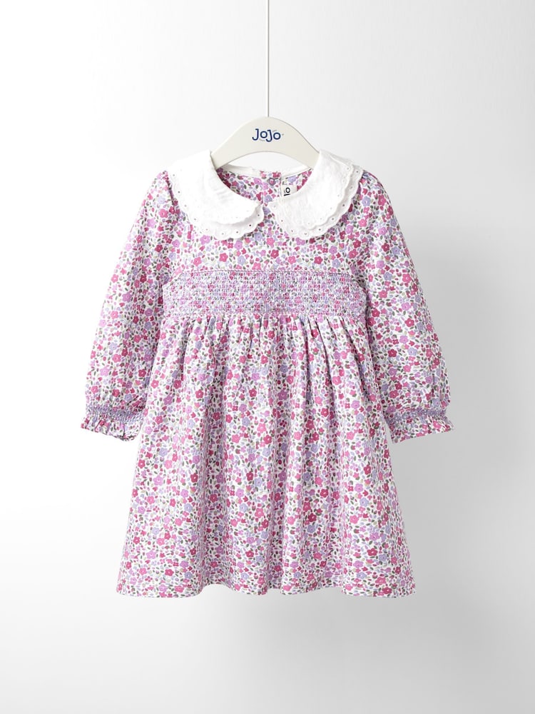 JoJo Maman Bébé Purple Ditsy Floral Smocked Jersey Dress - Image 1 of 4