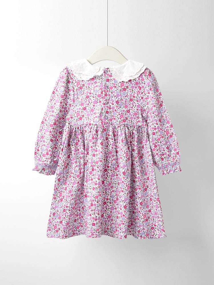 JoJo Maman Bébé Purple Ditsy Floral Smocked Jersey Dress - Image 2 of 4
