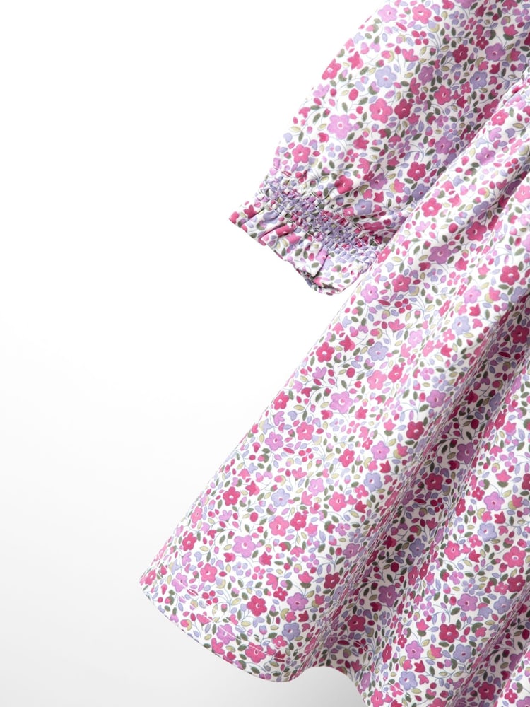 JoJo Maman Bébé Purple Ditsy Floral Smocked Jersey Dress - Image 4 of 4