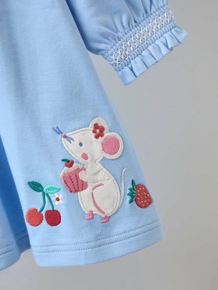 JoJo Maman Bébé Blue Mouse Tea Party Appliqué Yoke Dress - Image 9 of 9 JoJo Maman Bébé Blue Mouse Tea Party Appliqué Yoke Dress - Image 9 of 9