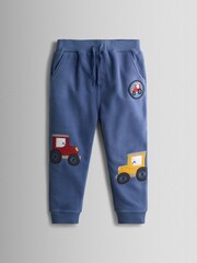 JoJo Maman Bébé Blue Tractor Appliqué Fleece Joggers - Image 1 of 4