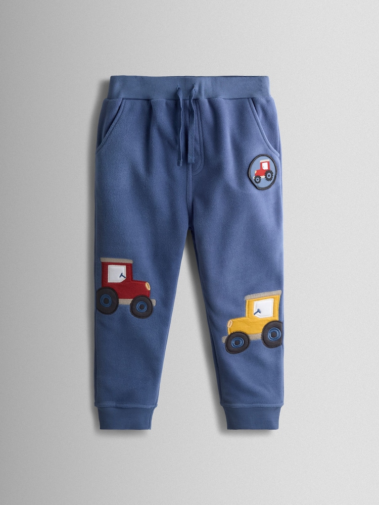 JoJo Maman Bébé Blue Tractor Appliqué Fleece Joggers - Image 1 of 4 JoJo Maman Bébé Blue Tractor Appliqué Fleece Joggers - Image 1 of 4