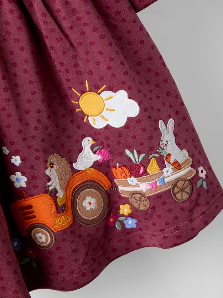 JoJo Maman Bébé Plum Purple Tractor Friends Button Front Appliqué Dress - Image 6 of 6 JoJo Maman Bébé Plum Purple Tractor Friends Button Front Appliqué Dress - Image 6 of 6