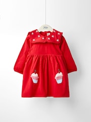 JoJo Maman Bébé Red Oversized Collar Appliqué Dress - Image 1 of 4
