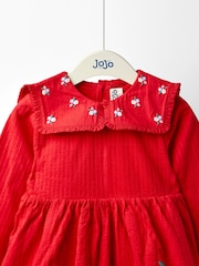 JoJo Maman Bébé Red Oversized Collar Appliqué Dress - Image 3 of 4