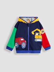 JoJo Maman Bébé Navy Blue Construction Colour Block Appliqué Reversible Hoodie - Image 2 of 9