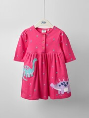 JoJo Maman Bébé Fucshia Pink Dinosaur Button Front Appliqué Dress - Image 1 of 5