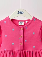 JoJo Maman Bébé Fucshia Pink Dinosaur Button Front Appliqué Dress - Image 2 of 5