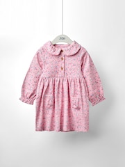 JoJo Maman Bébé Pink Mouse Tea Party Button Front Frill Collar Dress - Image 1 of 4