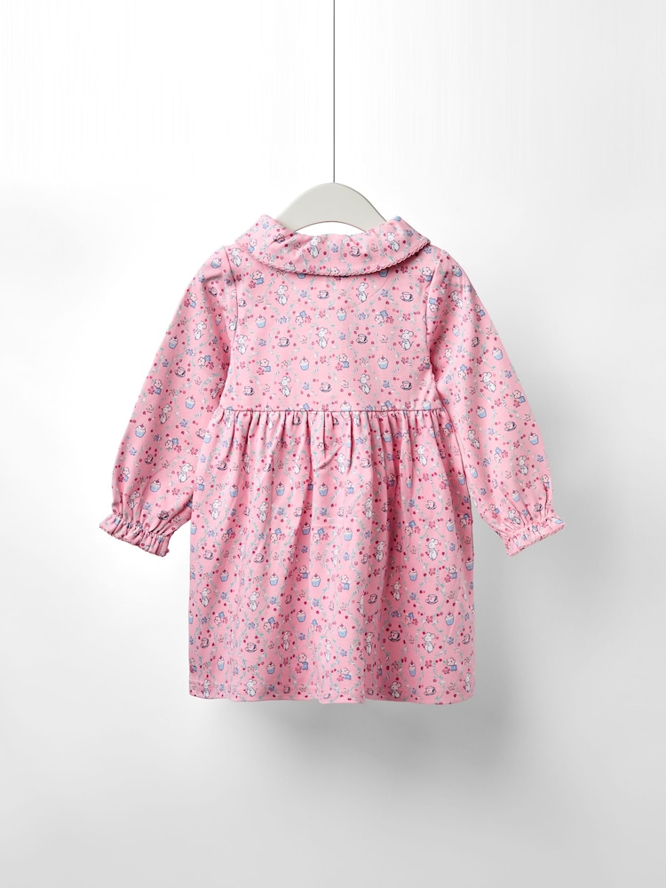 JoJo Maman Bébé Pink Mouse Tea Party Button Front Frill Collar Dress - Image 2 of 4