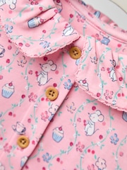 JoJo Maman Bébé Pink Mouse Tea Party Button Front Frill Collar Dress - Image 3 of 4