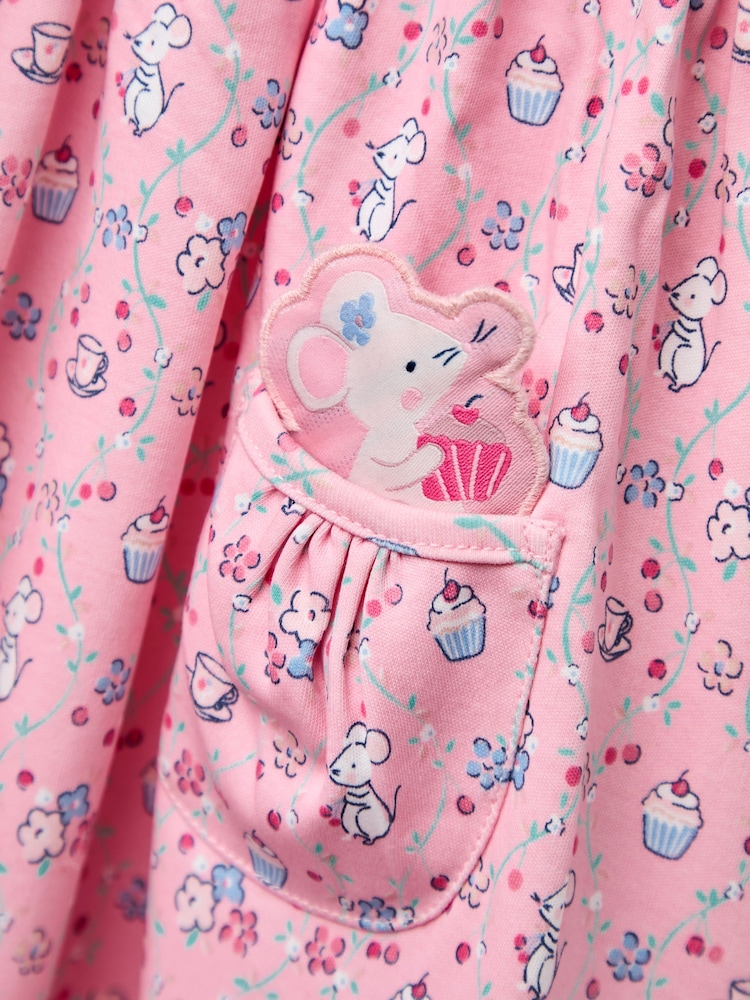 JoJo Maman Bébé Pink Mouse Tea Party Button Front Frill Collar Dress - Image 4 of 4