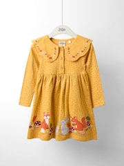 JoJo Maman Bébé Yellow Oversized Collar Appliqué Dress - Image 1 of 4