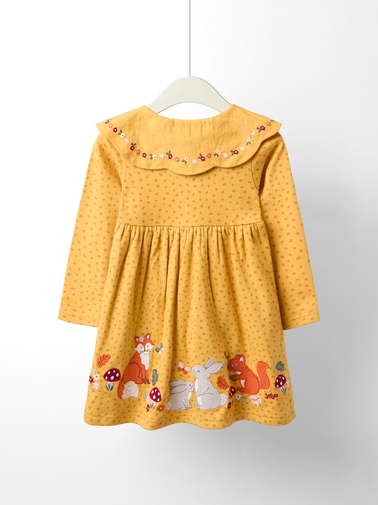 JoJo Maman Bébé Yellow Oversized Collar Appliqué Dress - Image 2 of 4