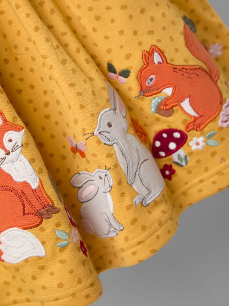 JoJo Maman Bébé Mustard Yellow Woodland Friends Oversized Collar Appliqué Dress - Image 4 of 4 JoJo Maman Bébé Mustard Yellow Woodland Friends Oversized Collar Appliqué Dress - Image 4 of 4