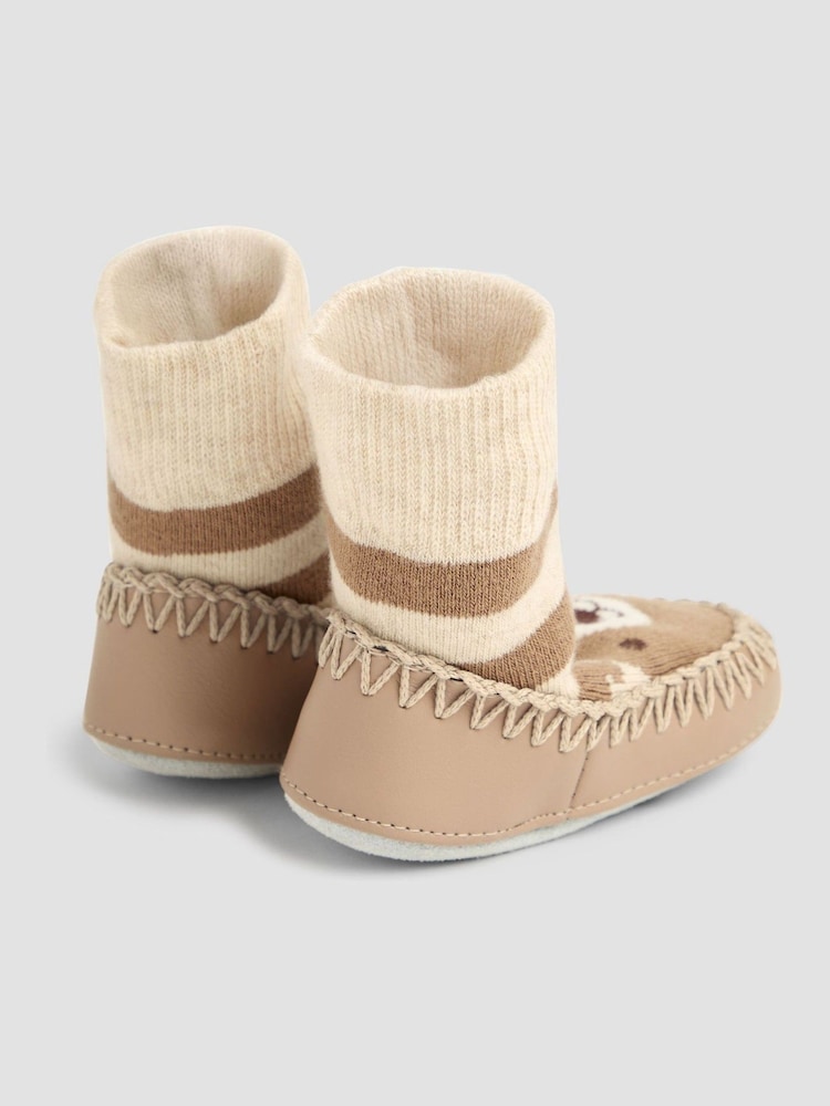 JoJo Maman Bébé Mocha Bear Moccasin Slipper Socks - Image 2 of 3