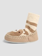JoJo Maman Bébé Mocha Bear Moccasin Slipper Socks - Image 3 of 3