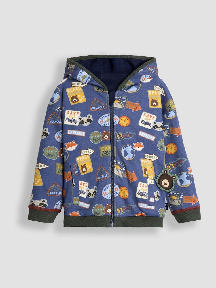 JoJo Maman Bébé Navy Cub Club Colour Block Appliqué Reversible Hoodie - Image 2 of 9 JoJo Maman Bébé Navy Cub Club Colour Block Appliqué Reversible Hoodie - Image 2 of 9