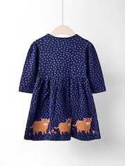 JoJo Maman Bébé Blue Dark Ladybird And Bee Applique Button Front Dress - Image 2 of 4