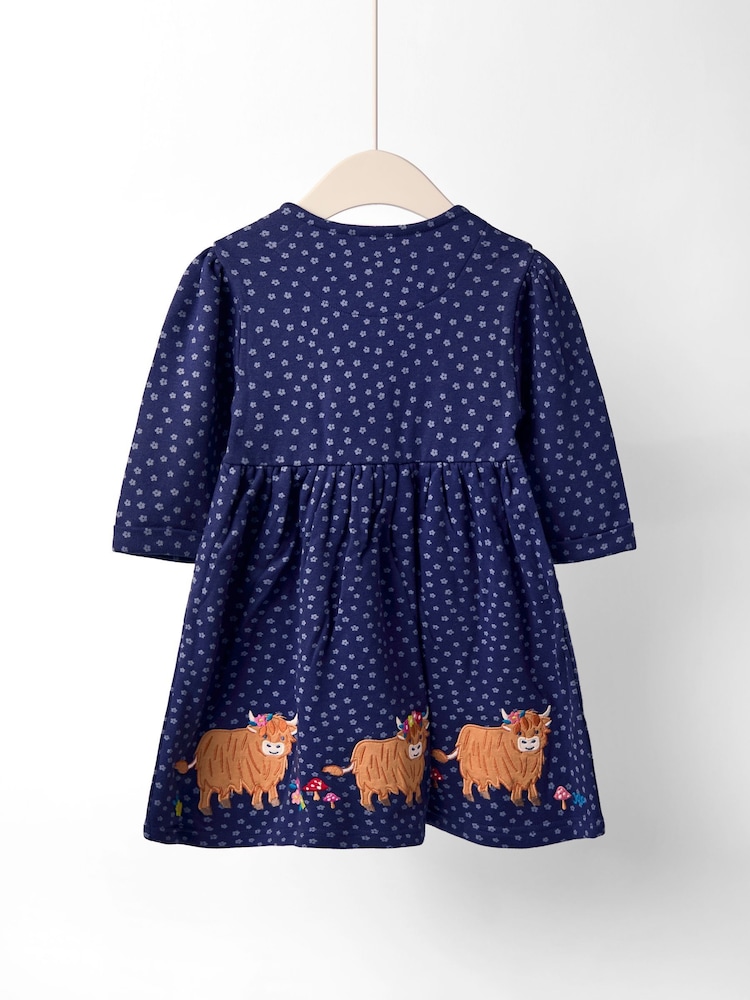 JoJo Maman Bébé Blue Dark Ladybird And Bee Applique Button Front Dress - Image 2 of 4