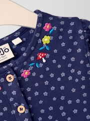 JoJo Maman Bébé Blue Dark Ladybird And Bee Applique Button Front Dress - Image 3 of 4