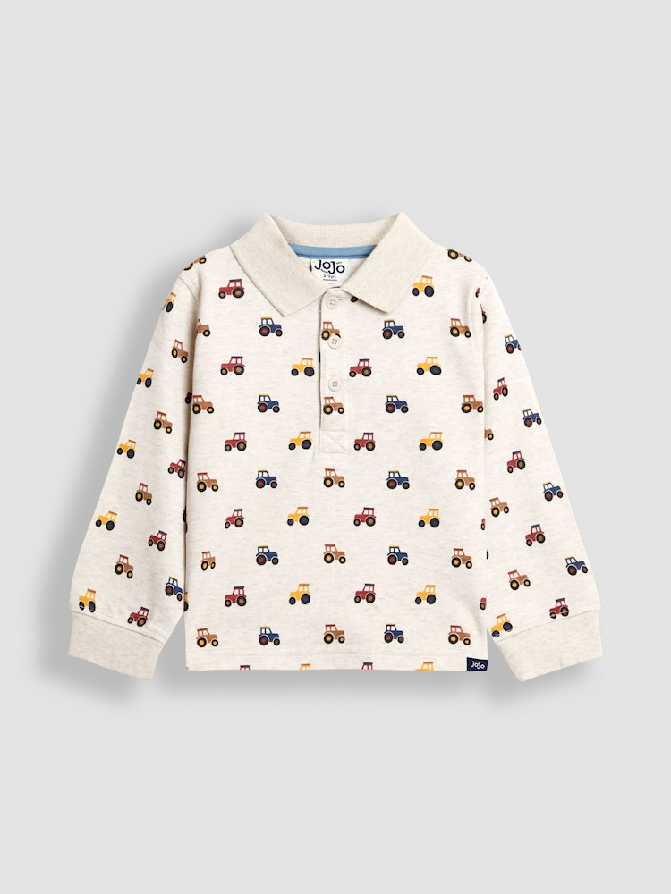 JoJo Maman Bébé Natural Printed Polo Shirt - Image 1 of 3