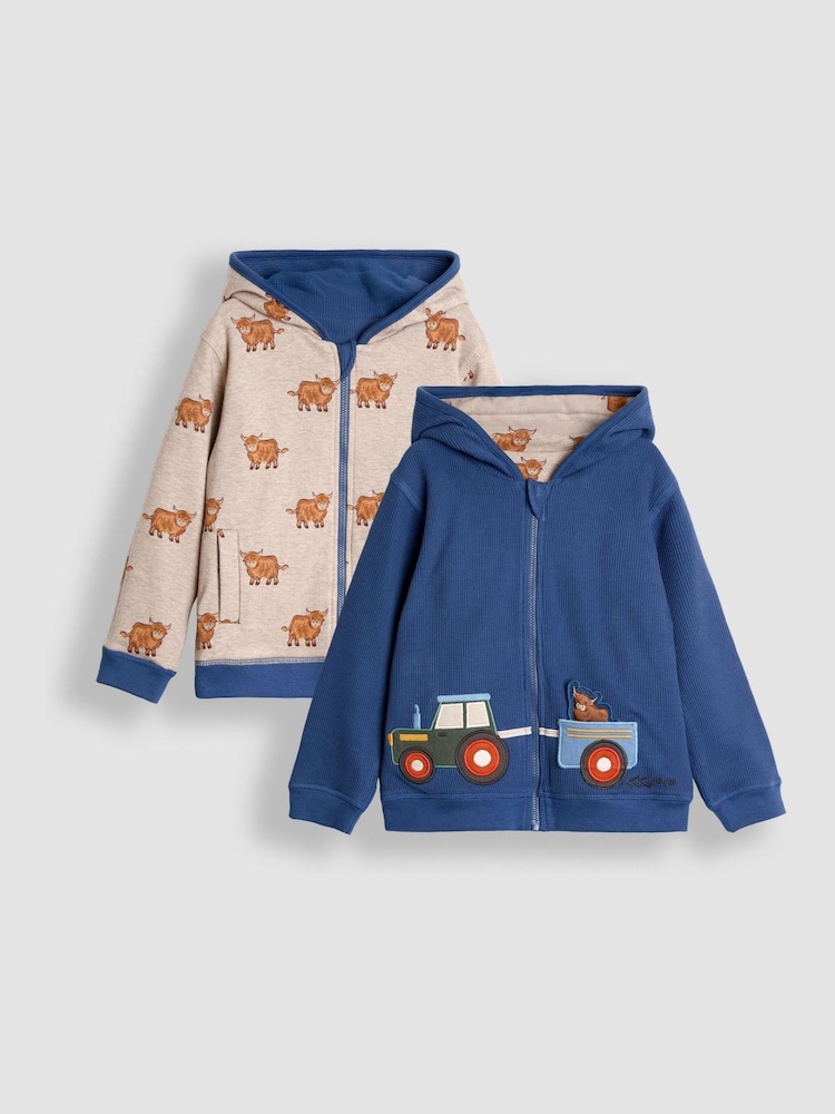 JoJo Maman Bébé Sky Blue Appliqué Reversible Hoodie - Image 1 of 8