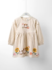 JoJo Maman Bébé Natural Frill Sleeve Appliqué Dress - Image 1 of 5