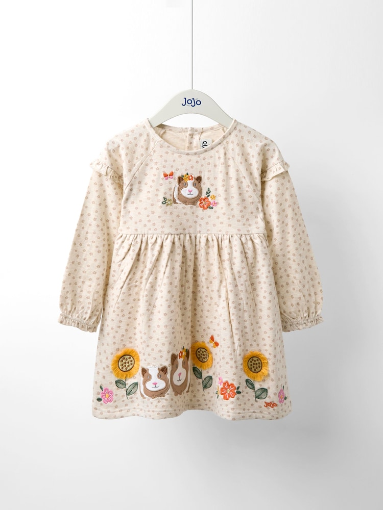 JoJo Maman Bébé Natural Frill Sleeve Appliqué Dress - Image 1 of 5