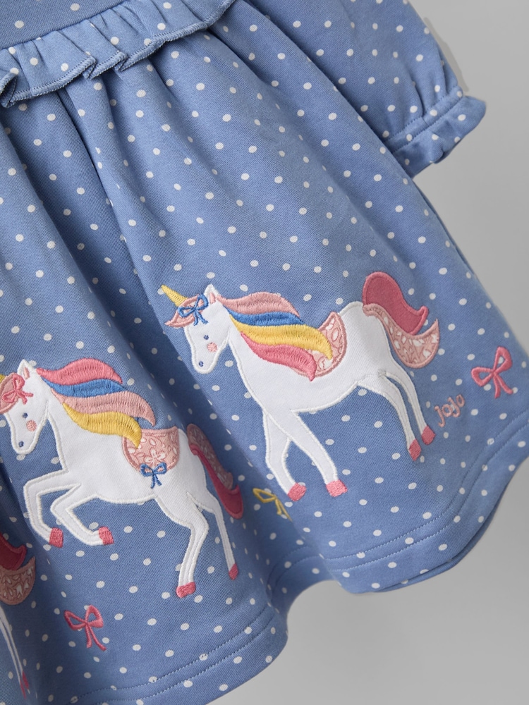 JoJo Maman Bébé Cornflower Blue Unicorn Button Front Appliqué Dress - Image 4 of 4 JoJo Maman Bébé Cornflower Blue Unicorn Button Front Appliqué Dress - Image 4 of 4